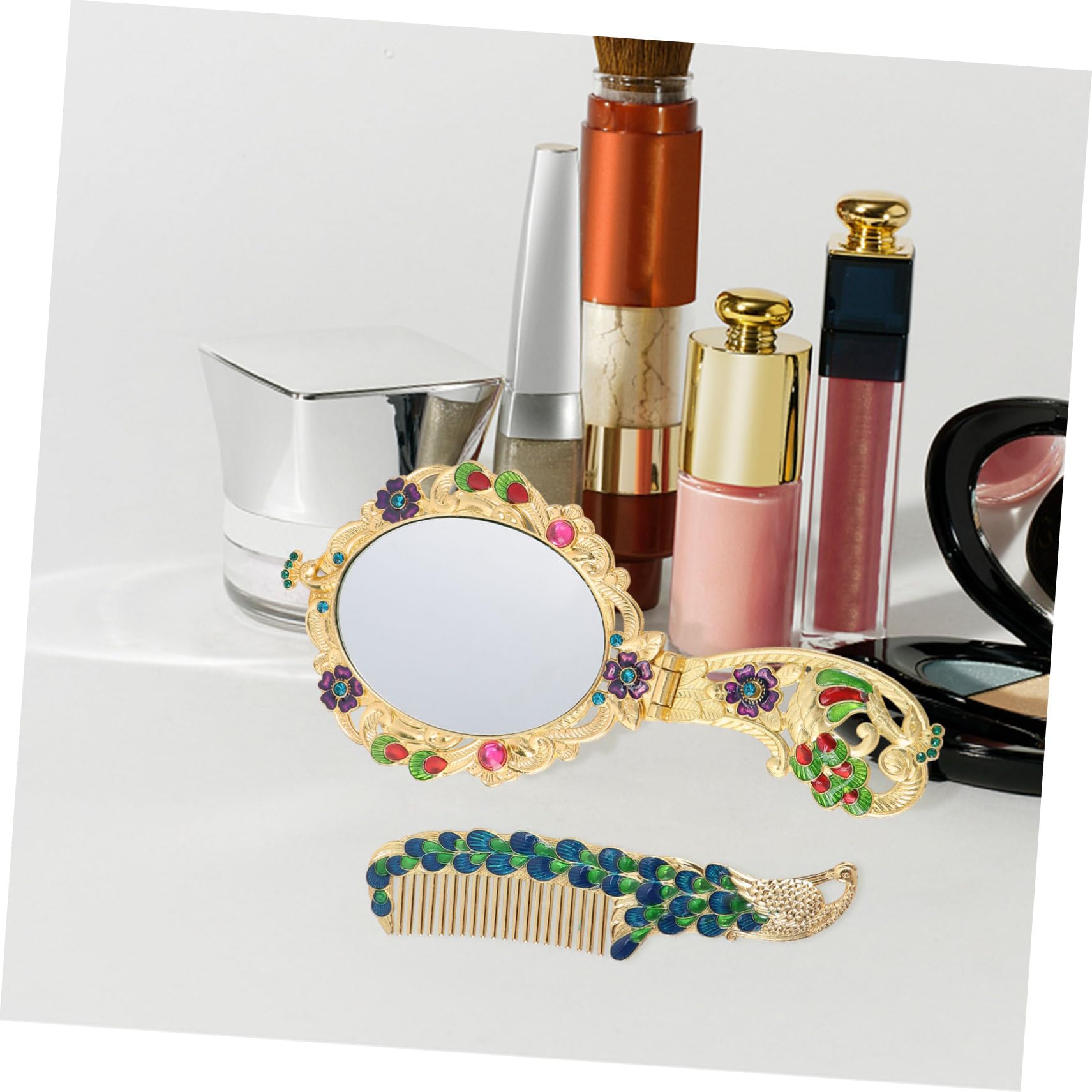 FRCOLOR Specchio Cosmetico Retrò Portatile da Tavolo Pieghevole con Pettine, Specchio per Trucco a Mano ad Alta Definizione, Accessorio Compatto per Viaggi e Uso Quotidiano Donna
