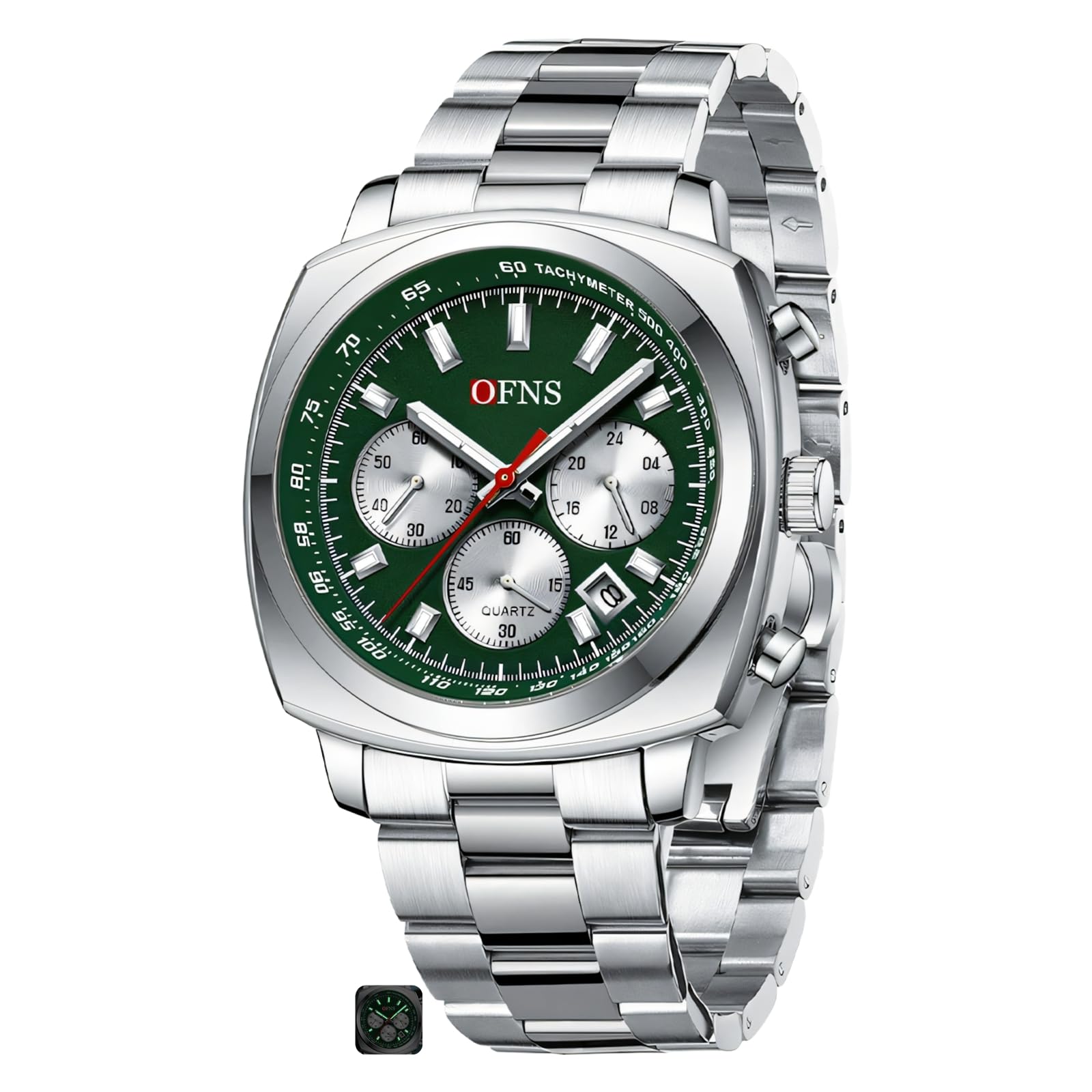 Reloj de pulsera de cuarzo para hombre, correa de acero, calendario, seis pines, tres ojos, impermeable, esfera cuadrada
