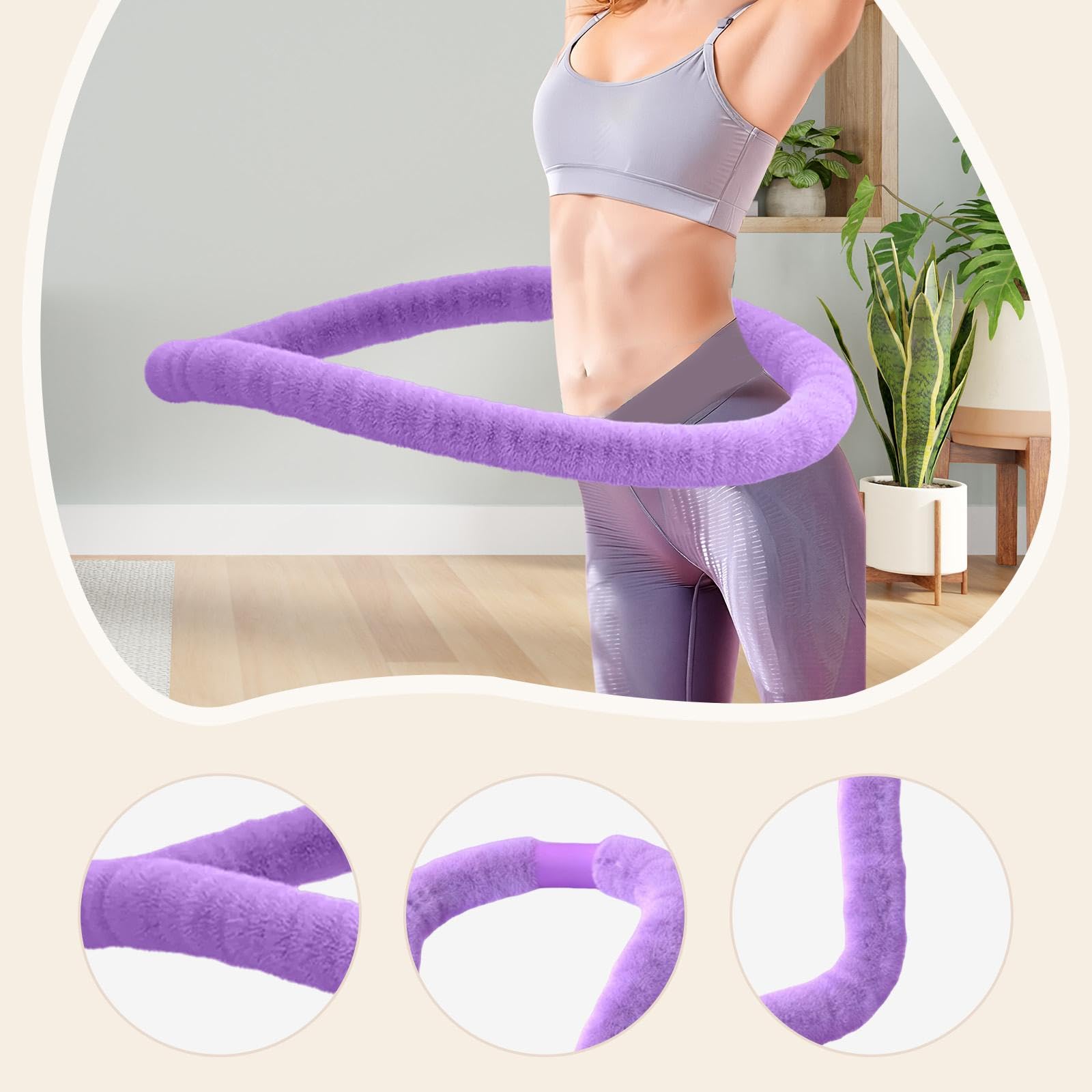 Fitness Hoop Trainingsreifen mit Plüsch Überzug Gymnastikring Bauch Ergonomischverstellbares Workoutgerät für Männer Frauen Büro Zuhause