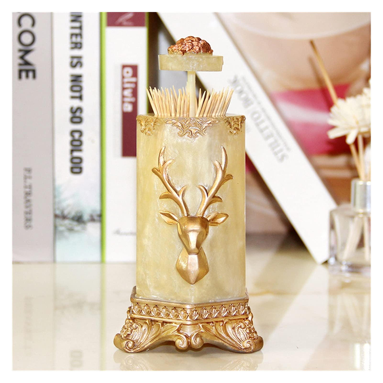 GHKsdgET toothpick holder, Vintage Portable Toothpick Holder Home Living Room Cotton Swab Boxes Storage Tank