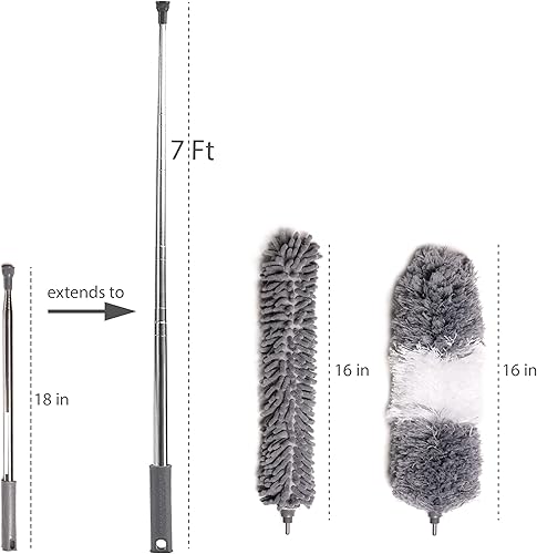 Miniatura 2 de Plumero de ventilador de techo con poste de extensión, plumeros de microfibra de 7 pies de largo para limpieza con 2 cepillos para techo alto,