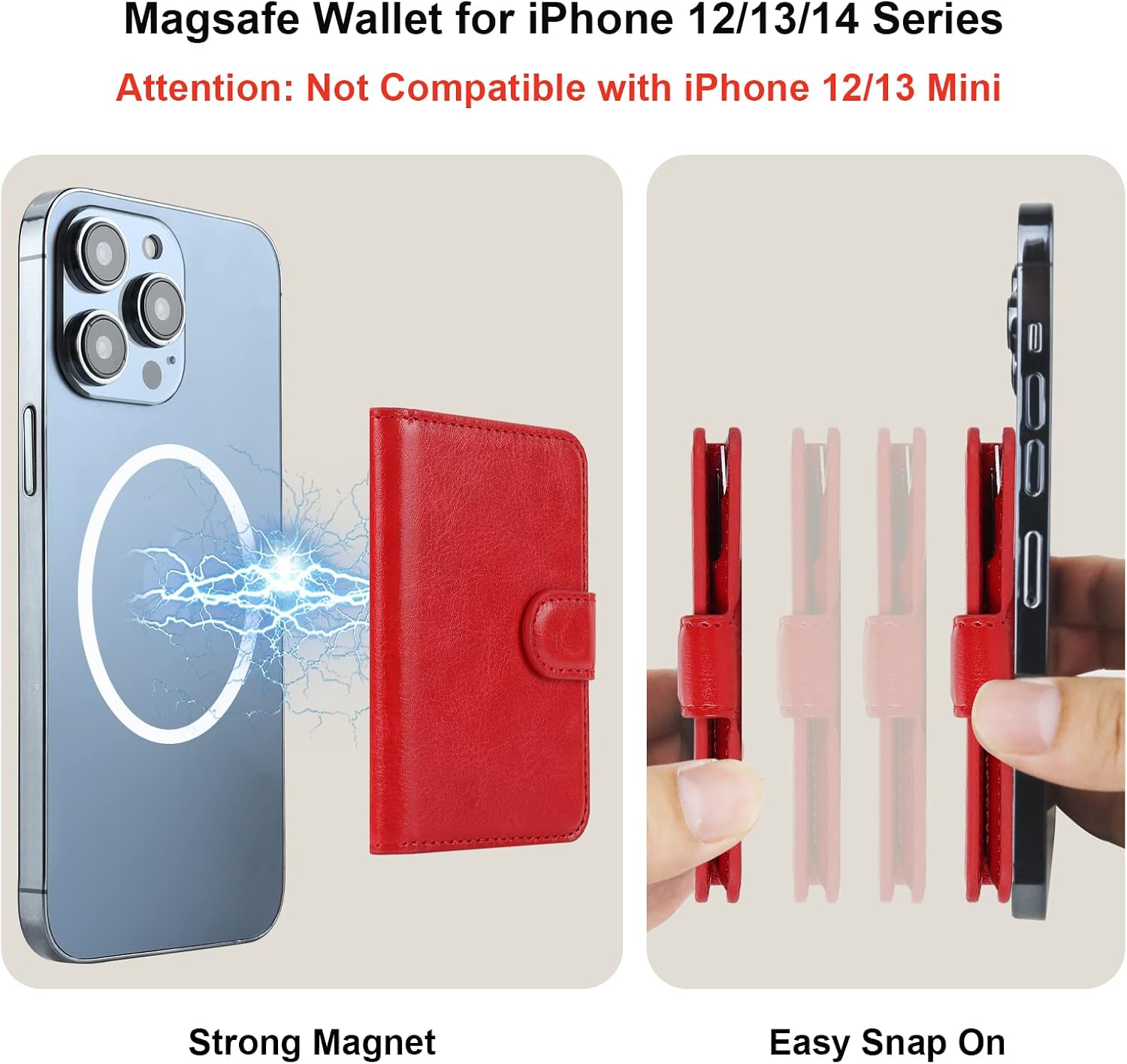 Bocasal for MagSafe Card Wallet for iPhone, Red image 2