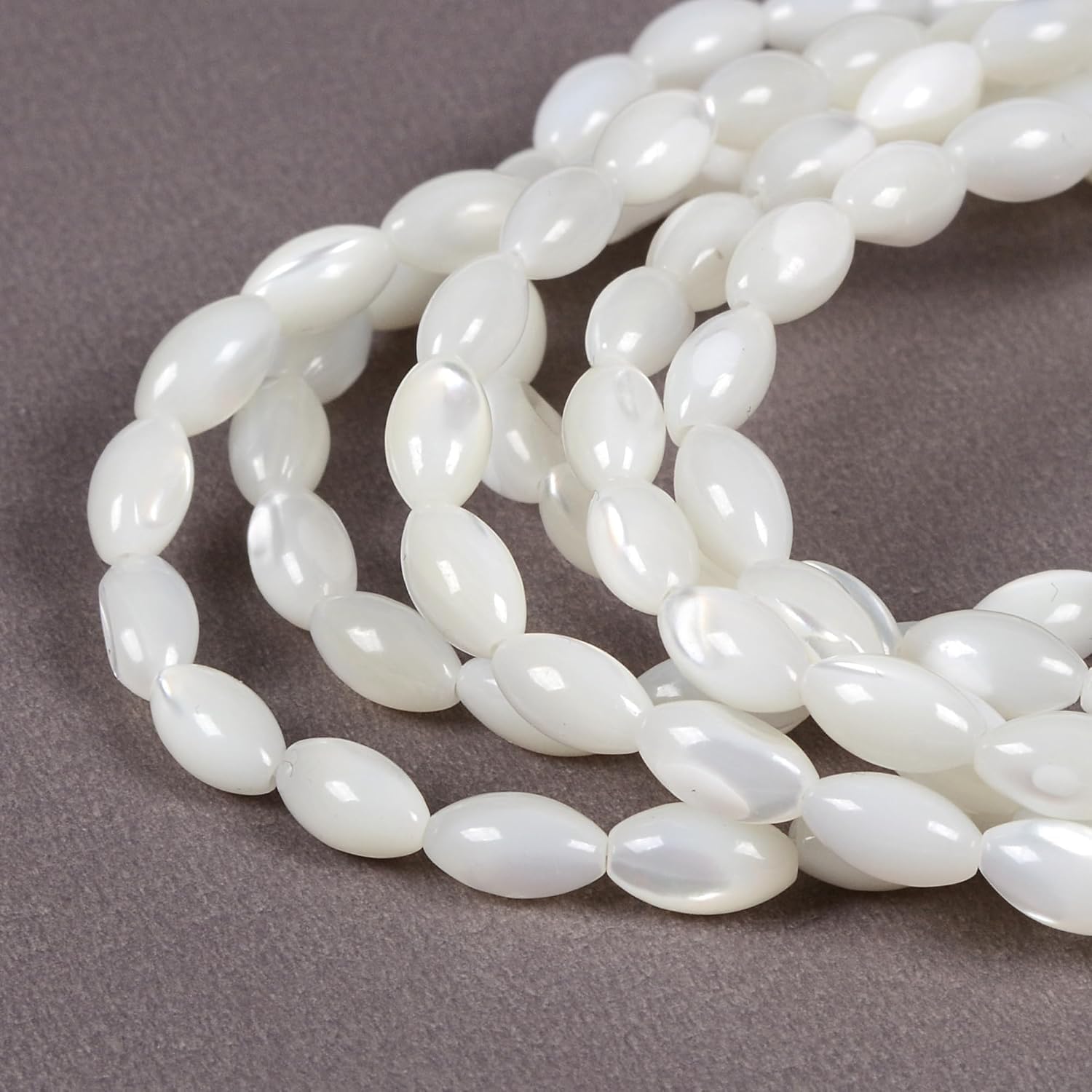 HAAMIIQII 6x9mm Natural Rice White Mother of Pearl Shell Beads Loose Gemstone Beads for Jewelry Making Strand 15 Inch (40-44pcs) - Image 6