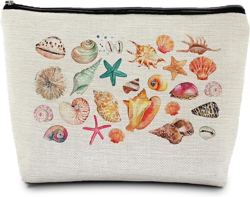 Necessaire de maquiagem ignytiger com estampa de estrela-do-mar e conchas, fechamento com zíper, 20,07 cm x 18,11 cm