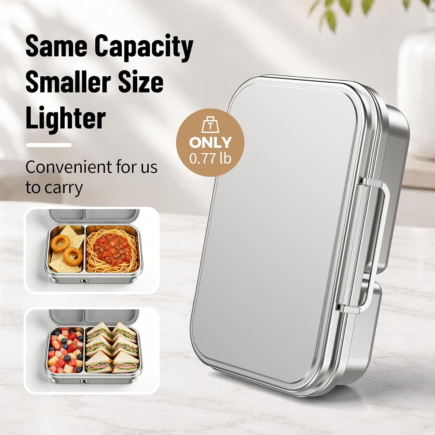 Stainless Steel Bento Lunch Box for Kids,Leak-Resistant Small Snack Box,2 Compartment Lunch Container,Stainless Steel Latch,Compact Metal Lunch Box for School,BPA-Free,Not insulated(Grey) image 5