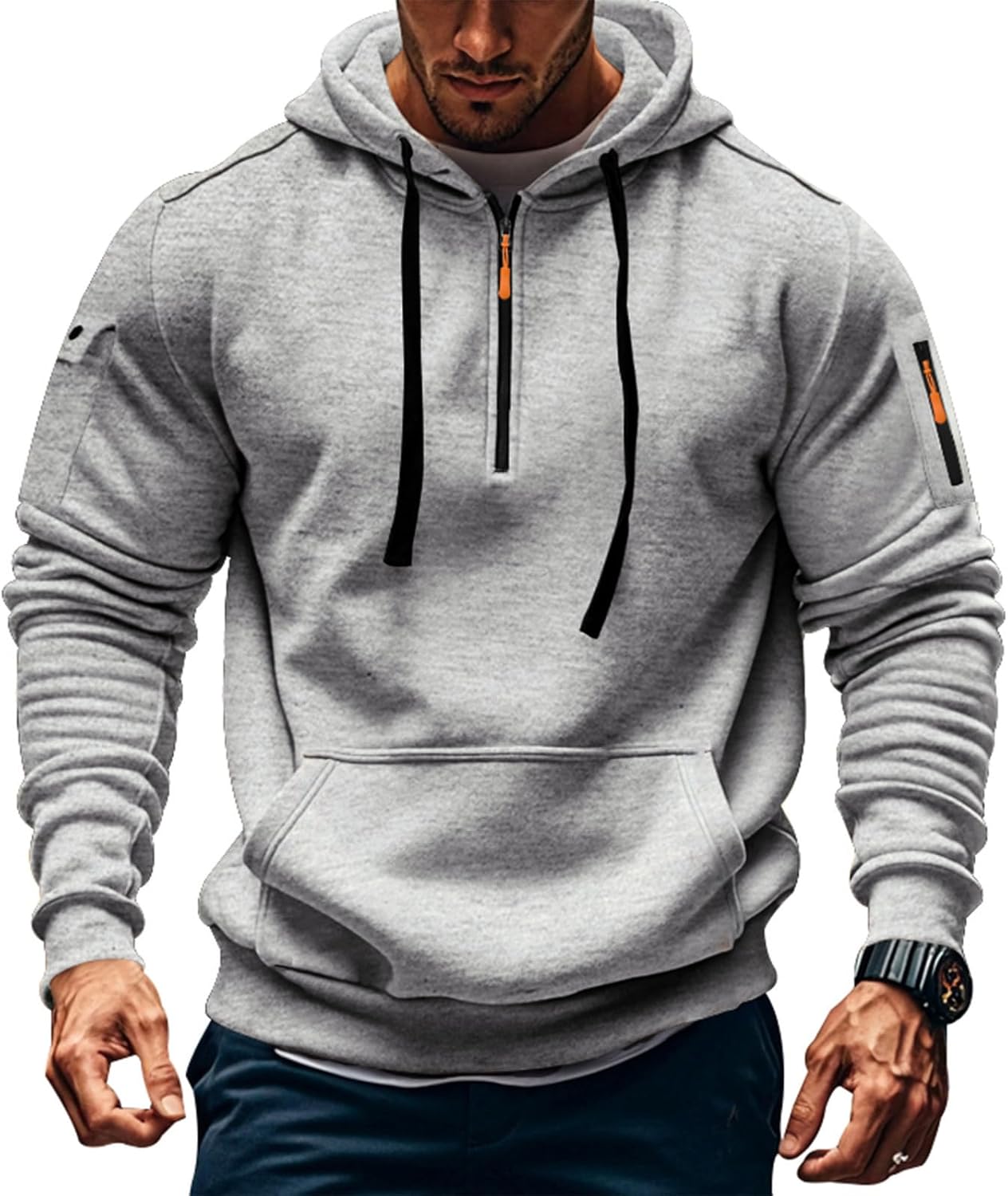 TRFIC Men's Fleece Workout Athletic Pullover Hoodie Long Sleeve Basic Quarter Zip Pullover Sweatshirt with Kanga Pocket
