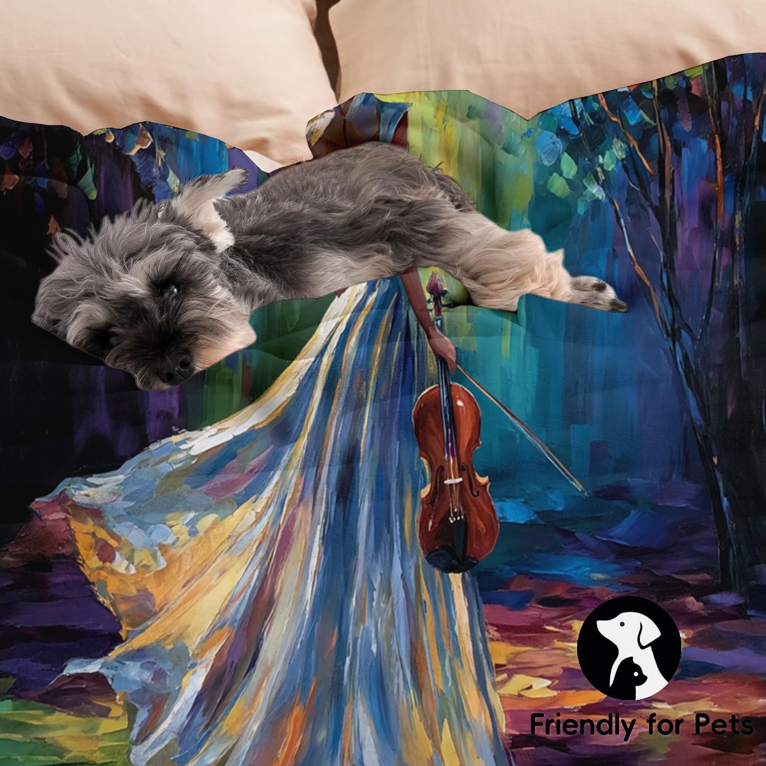 Elegant Woman Violin Throw Blanket, Lightweight Warm Oil Painting Forest Flannel Blanket, Home Decor and Gifts, Turquoise Soft Cozy Blankets for Women Kids, 40"X50" for Bed Couch Travel image 4