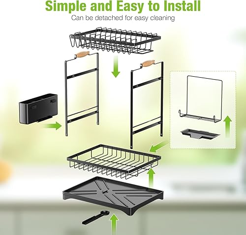 Miniatura 5 de Housmile Escurridor de platos, escurridor de platos de gran capacidad para encimera de cocina, escurridor de platos de acero inoxidable, estante de