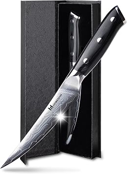 6 Inch Professional Damascus Fillet Knife, Super Sharp Butcher Knife for Meat, Restaurant Kitchen Chef s Knife with Pakkawood Handle, German High Carbon Stainless Steel Cooking Knives Set