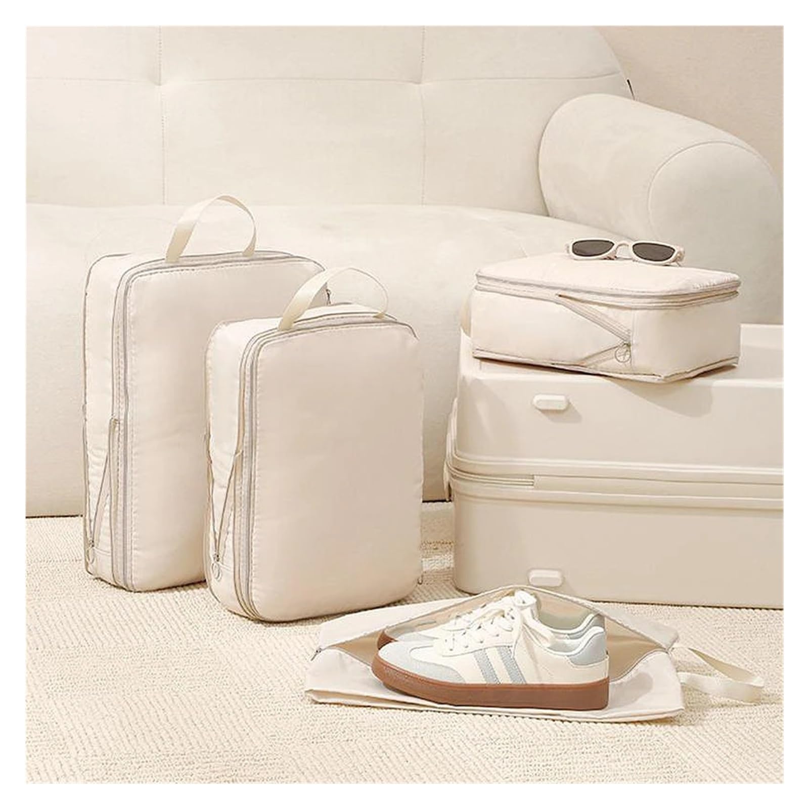 Organizador Maleta Bolsa de almacenamiento viaje 4 piezas, bolsa compresión, organizador equipaje, cubos embalaje Viaje(Pink)