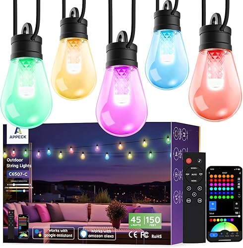 Miniatura 9 de APPECK Guirnalda de luces inteligentes para exteriores, 100 pies, luces inteligentes RGBW para patio al aire libre con 30 bombillas LED,