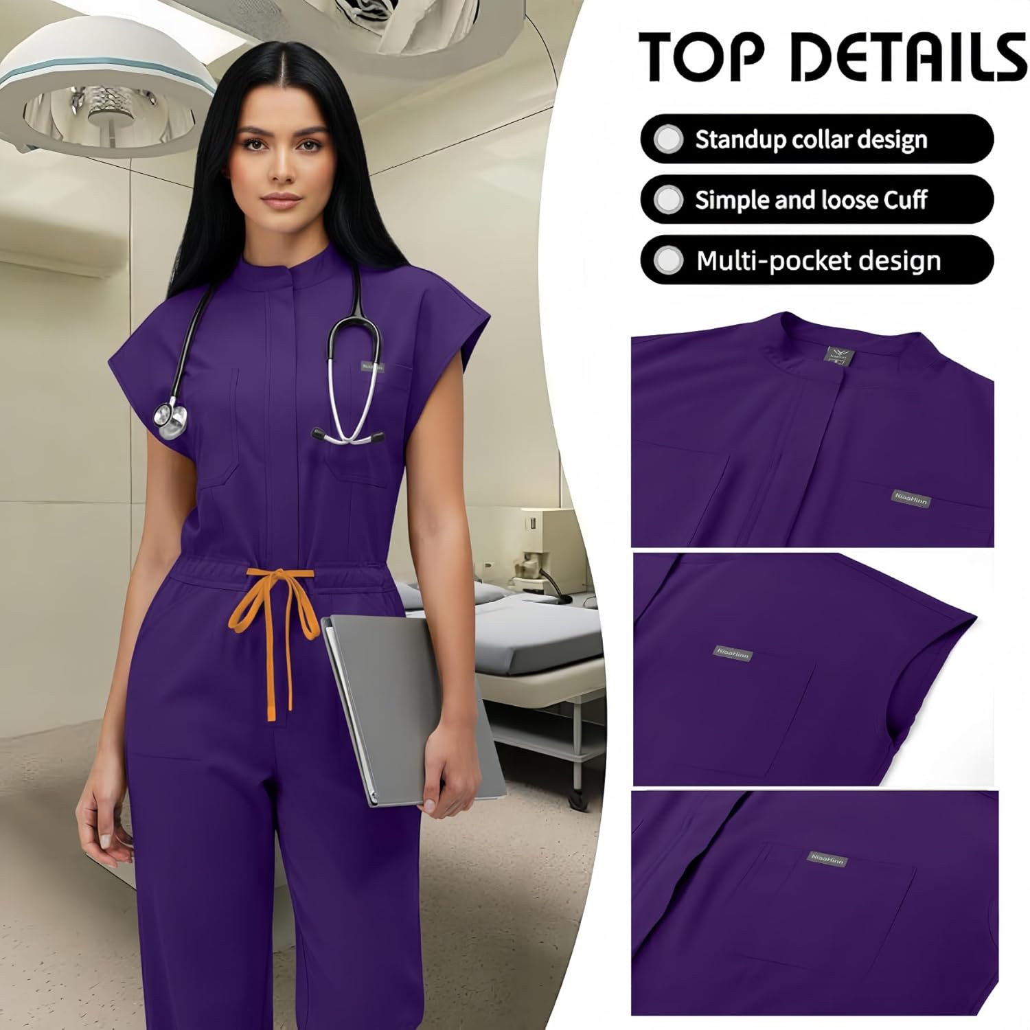 Yodilala Women's Scrubs Jumpsuit-Soft Stretch Medical Scrub Set Jumpsuit & Jogger with multiple pockets for Nurse Workwear