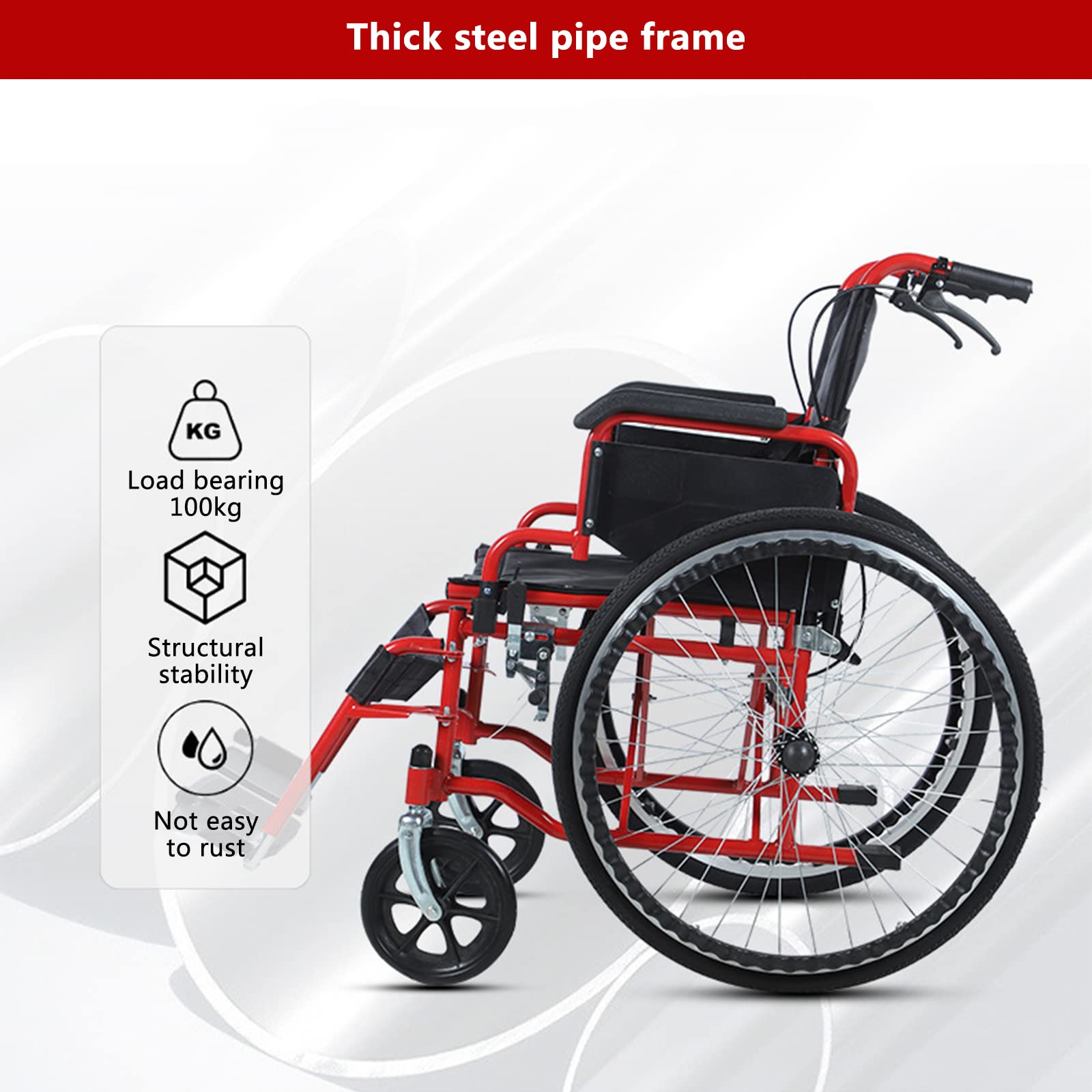 Silla de Ruedas,Silla de Ruedas Manual Ligera,Sillas de Ruedas Plegables Ligeras,Reposapiés Abatibles/Black