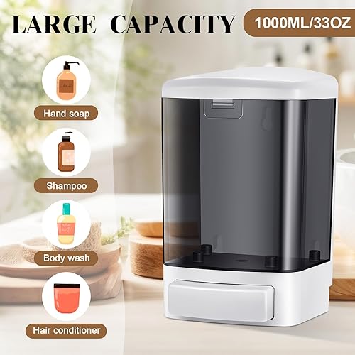 Miniatura 5 de Hushee Dispensador de jabón de plástico montado en la pared, dispensador de jabón manual comercial, dispensador de jabón manual para lavado de