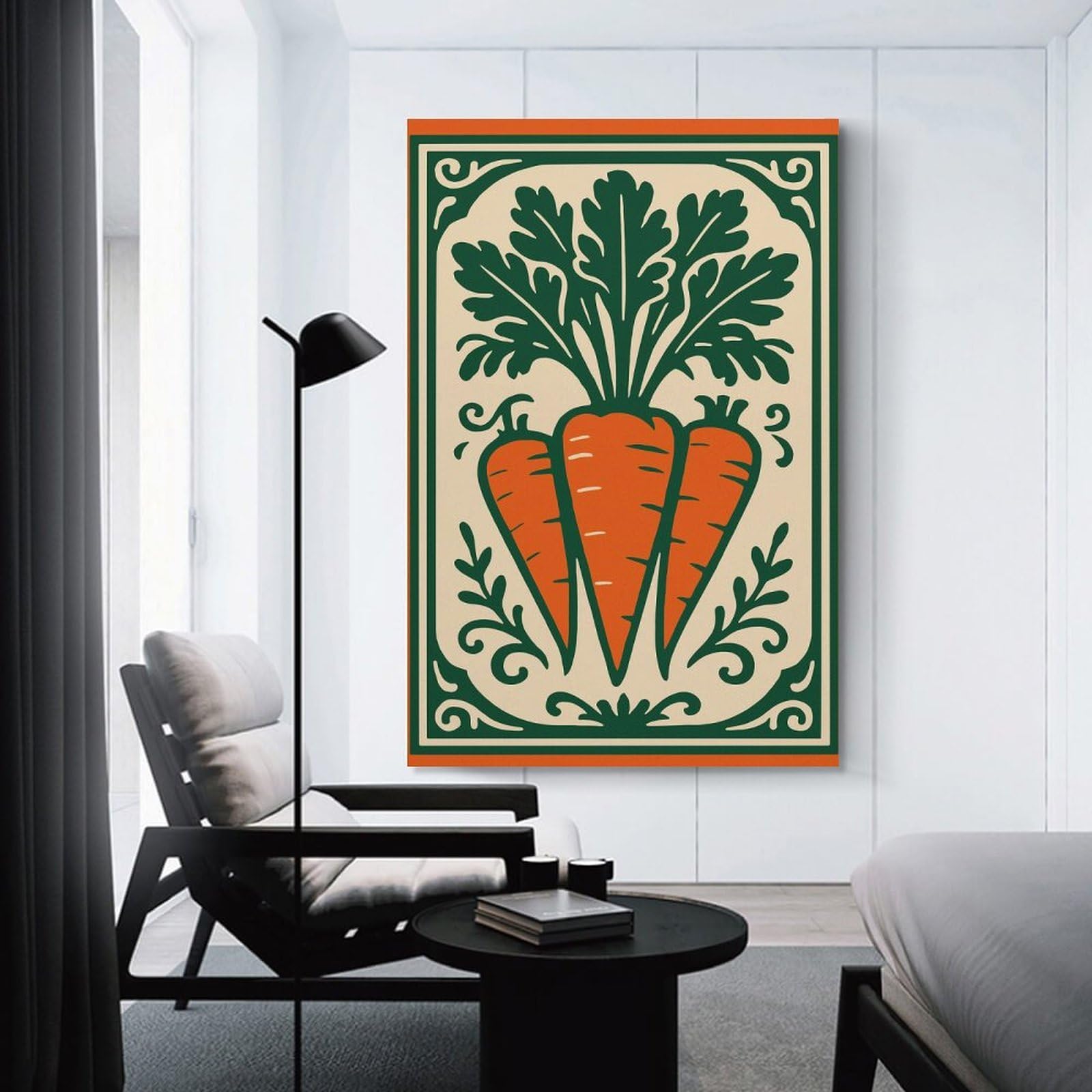 Junmoney Decorative Canvas Print Carrot Vegetable Art Nouveau Illustration, 12x18inch(30x45cm), for Office, Study Or Home Workspace, Decorative Artwork for Productive Spaces