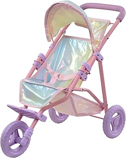 Olivia’s Little World - Play Baby Doll Bassinet Stroller, Baby Doll Pram Stroller Buggy for 3 Years Old Girls, Magical Dreamland Baby Doll Jogging Stroller Dolls up to 18 Inches - Iridescent