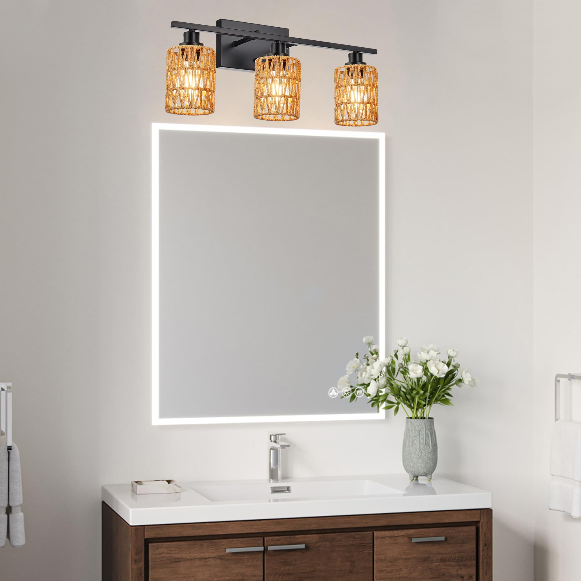 3-Light Bathroom Light Fixtures Vanity Lights Over Mirror, Rustic...