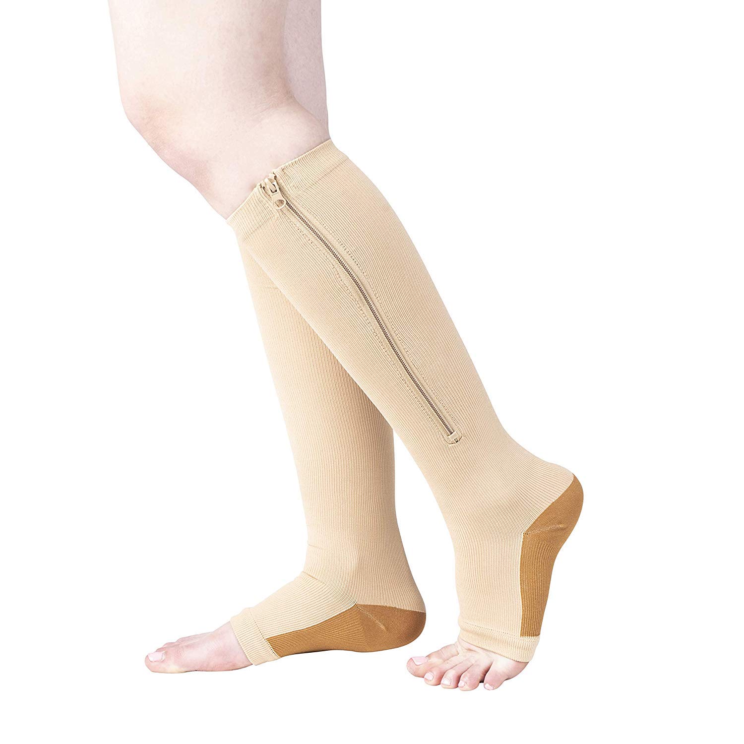 Copper Infused Toeless Compression Calf Socks with Zipper for Women and