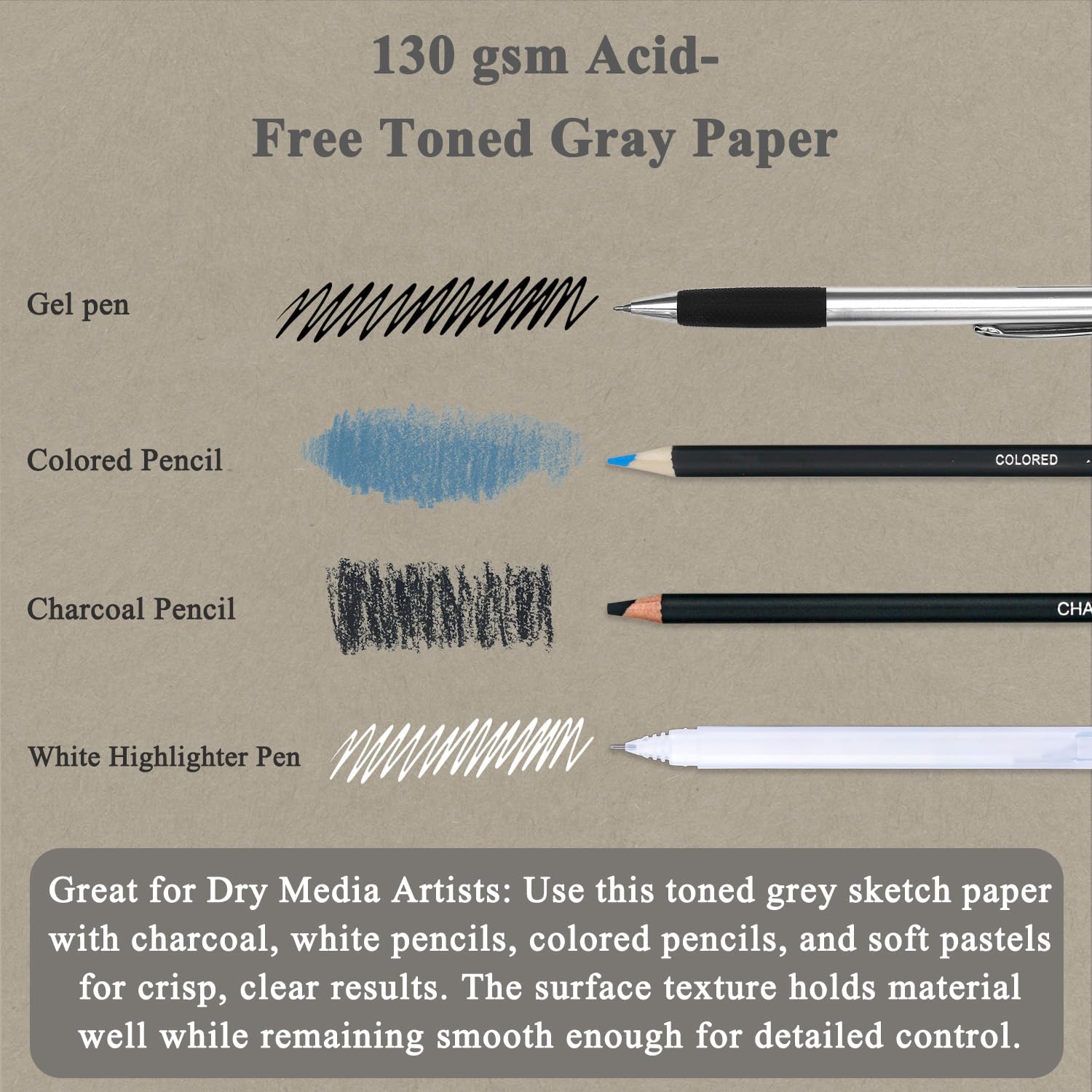 Cuaderno de bocetos gris tonificado de 5.5 x 8.5 pulgadas, 50 hojas (85 libras/130 g/m²), papel gris tonificado, cuaderno skech de tapa dura encuadernado en espiral para dibujo de resaltados y bocetos