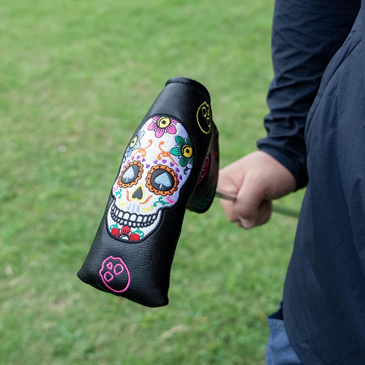 Montela Golf Club Covers,Colorful Skeleton Putter Cover Driver Covers Fairway Wood Headcover Hybrid Cover Leather Blade Putter Headcover Mallet for Brand