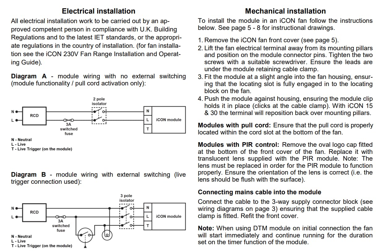 Airflow iCON HTM – Modulo Plug-in con Sensore di Umidità Regolabile (40–90% UR), Timer Programmabile (2–45 min) e Attivazione con Corda per Ventilatori iCON 15, 30 e 60 – Garanzia di 3 Anni