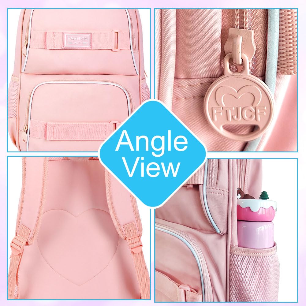 3 zaini per computer portatile, 40,6 cm, per scuola, università, per adolescenti, ragazze, donne, studenti, zaini resistenti all'acqua con borsa per il pranzo (rosa), rosa classico, 43 cm, zaini da