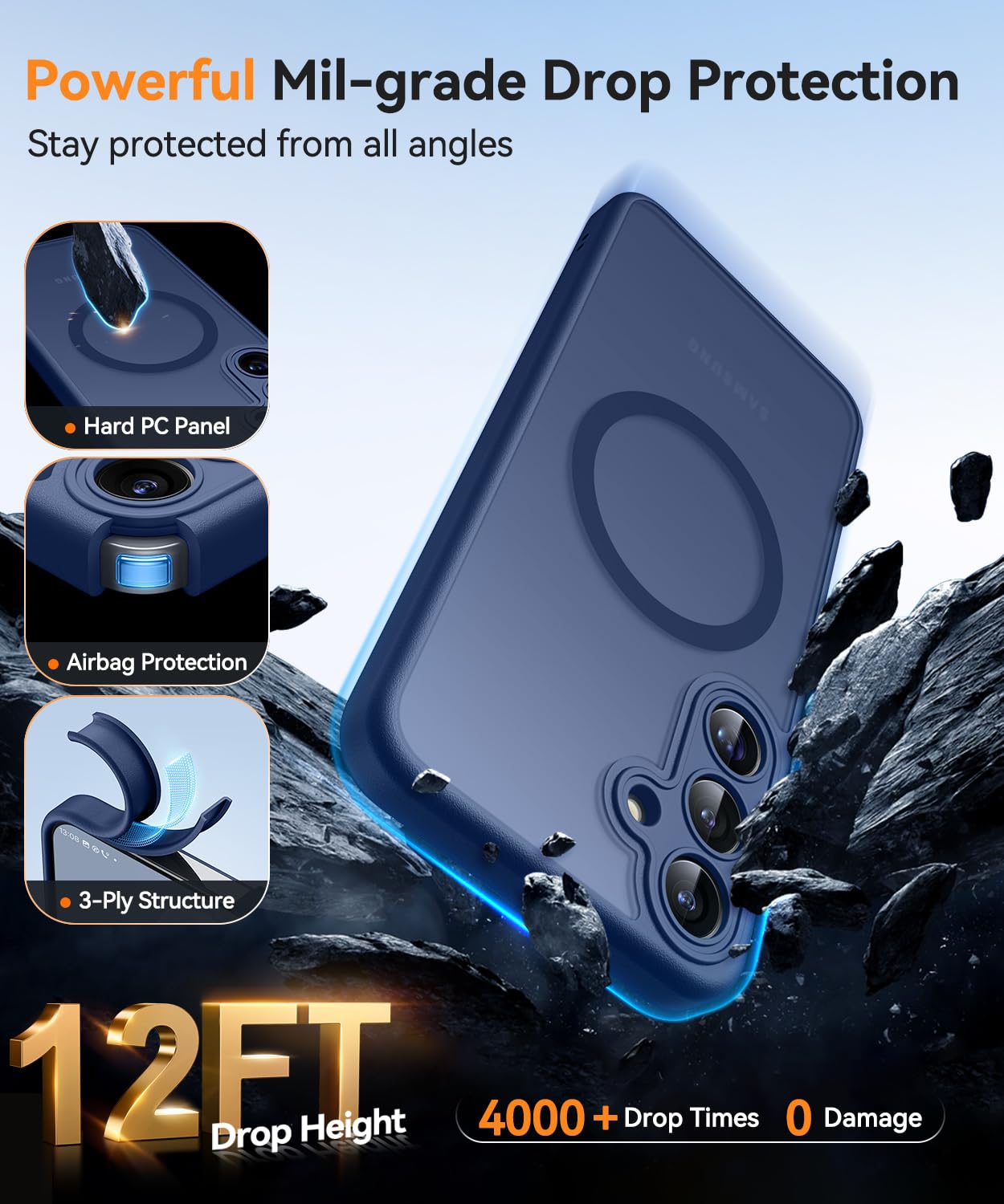 CANSHN Magnetica Cover per Samsung Galaxy S25 (6.2 Pollici), [Protezione Completa Della Fotocamera] Custodia Traslucida Opaca Protettiva Sottile Antiurto,Blu Profondo
