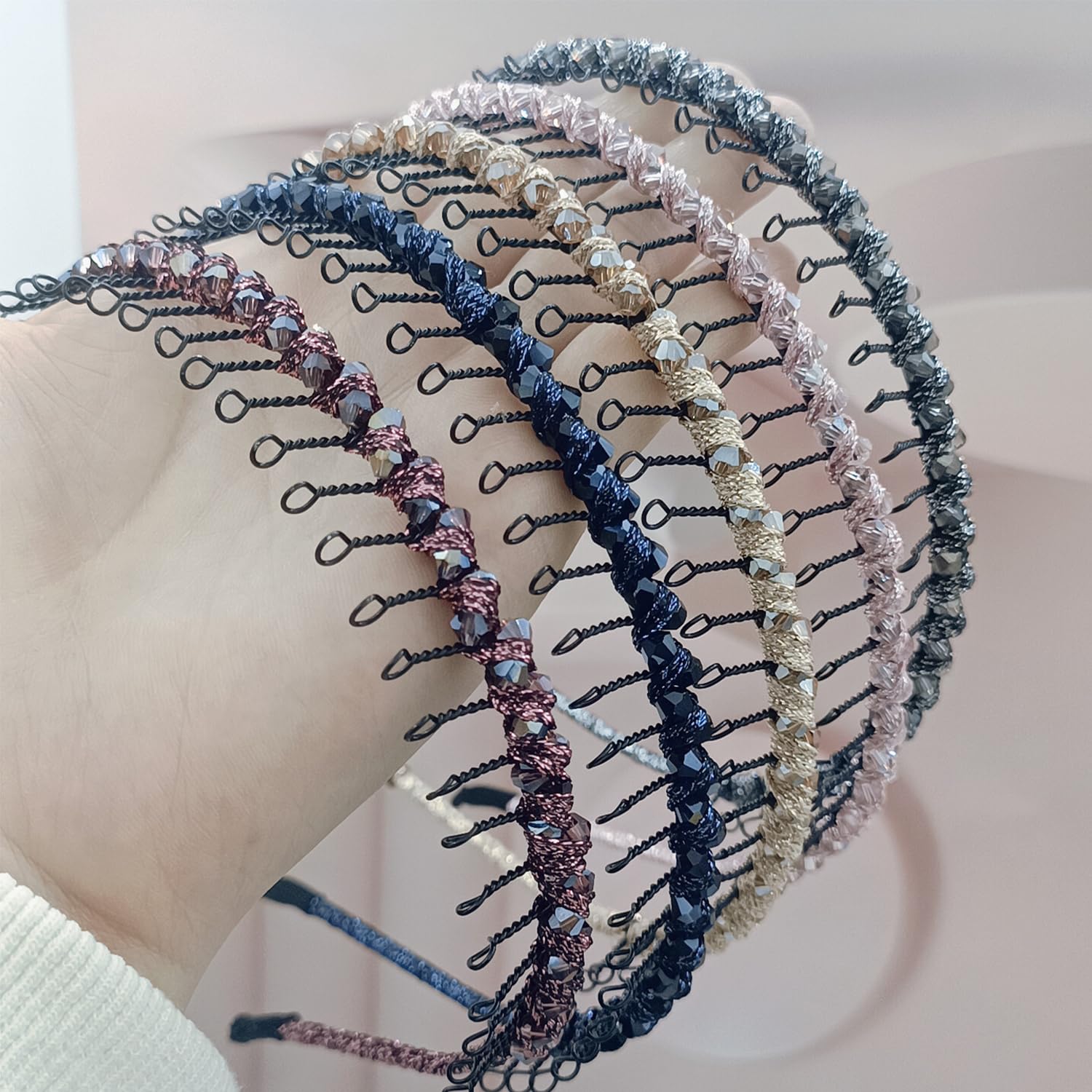Amazon.com : Crystal Beaded Headband Teeth Comb Headbands  display picture 3