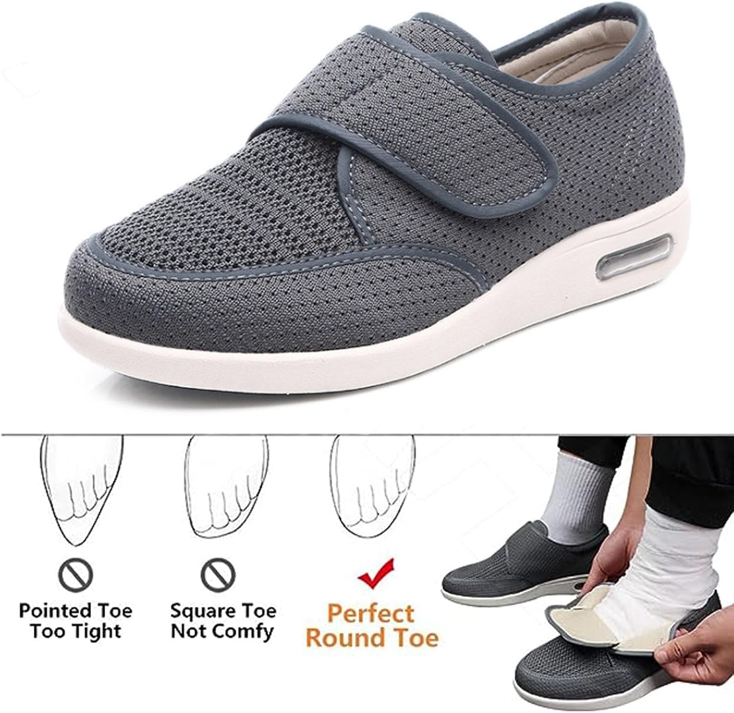 bumuam Diabetic Shoes Width Shoe for Elderly Women,Extra Wide Slip-on Shoes for Swollen Feet Adjustable Walking Shoes for Elderly Foot Pain Relief Men 4/Women 5