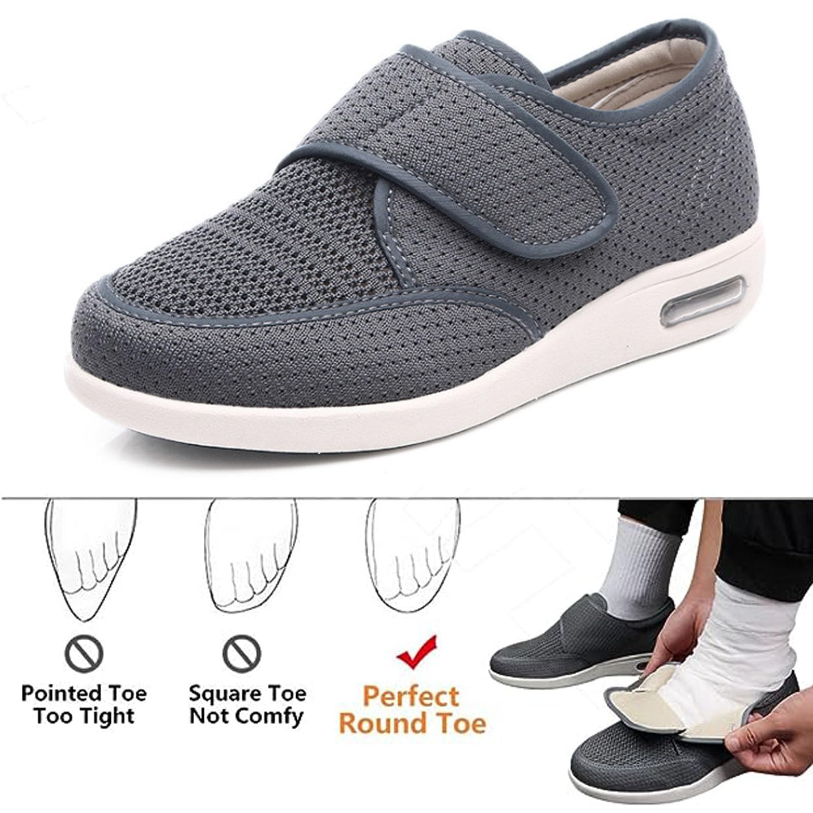 Buty wsuwane ze wsparciem łuku stopy, regulowane buty do chodzenia dla osób starszych łagodzące ból stóp, oddychający i lekki materiał (Beige US Men 7.5)