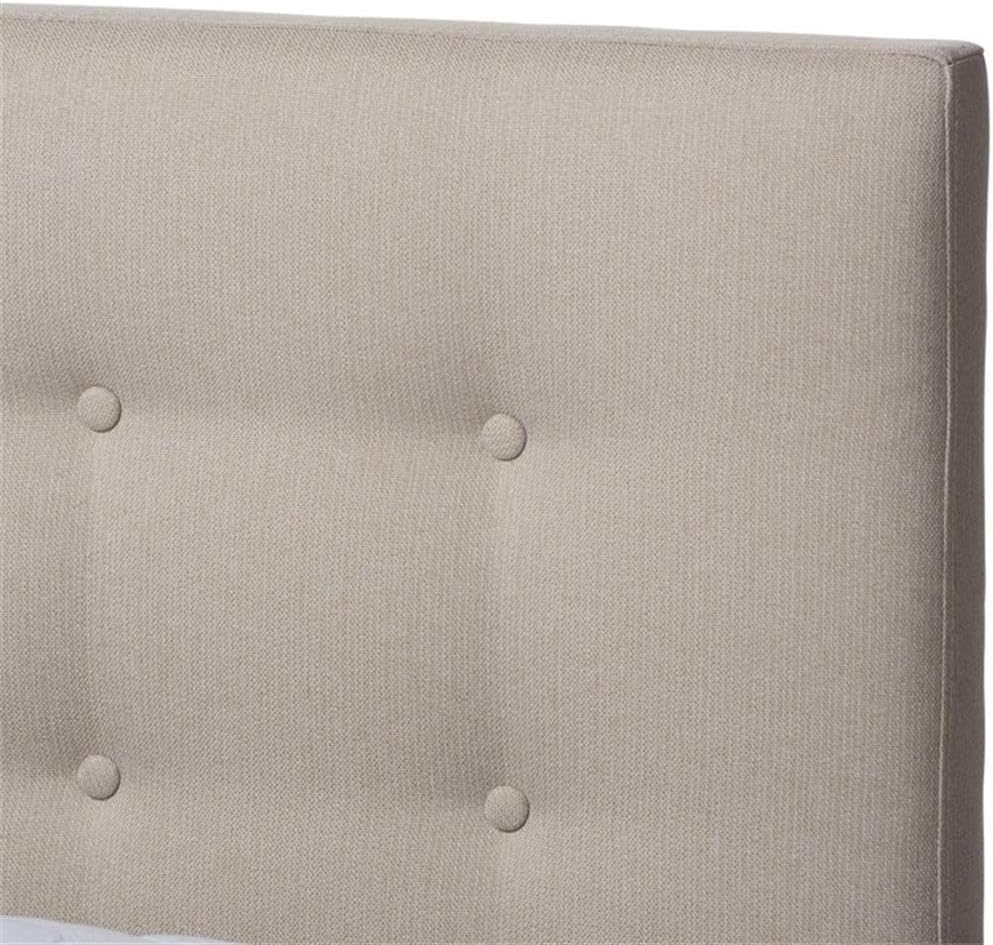 Baxton Studio Alinia Tufted King Panel Platform Bed in Light Beige