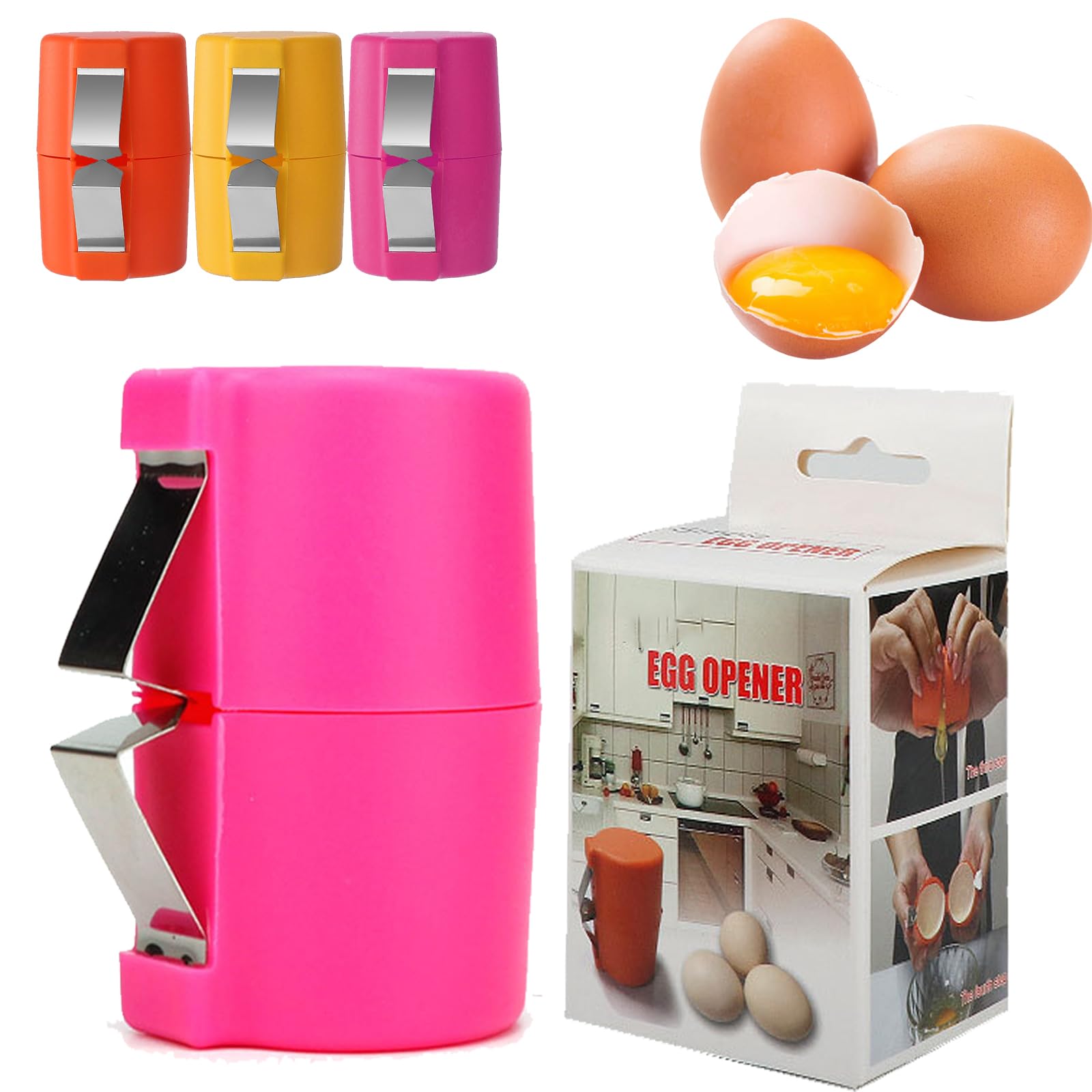 Egg Shell Opener, No Mess Easy Egg Opener Tool, Egg Cracker Tool for Raw Eggs, Stainless Steel Egg Peeler, Egg Cracking Tool, Dishwasher Safe (1, Pink)