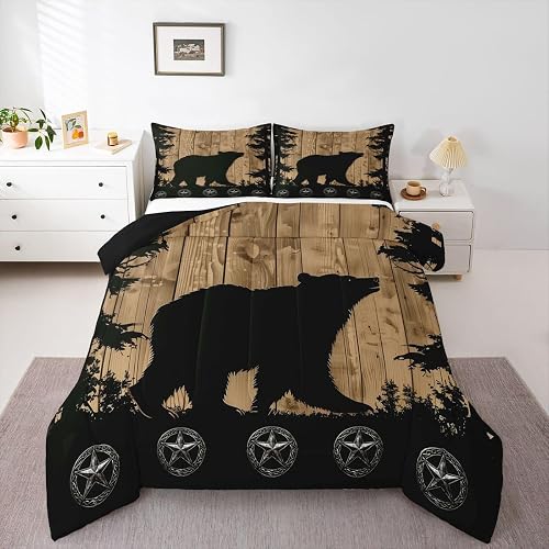 jejeloiu Bear Comforter Set Wild Animal Bedding Set Queen Si