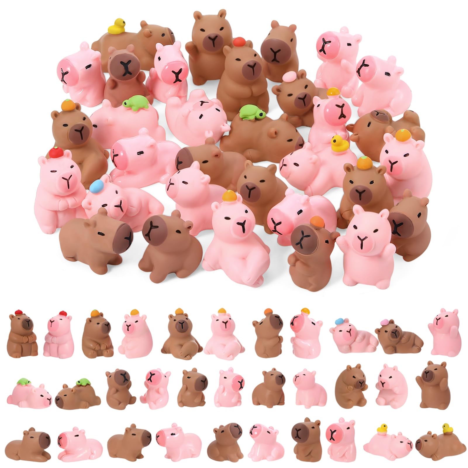 GSrenyu 32 Pcs Mini Resin Capybaras, 16 Styles Capybara Figures Mini Figures Cute Capybara Resin Animals Miniature Figurines Tiny Animals for Garden Moss Landscape Dollhouse Tabletop Party Decor DIY