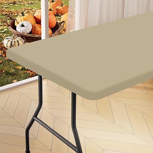 Miniatura 10 de homing Mantel rectangular para mesa, mantel ajustable elástico de poliéster impermeable, se adapta a mesas plegables de 6 pies, protector de mesa