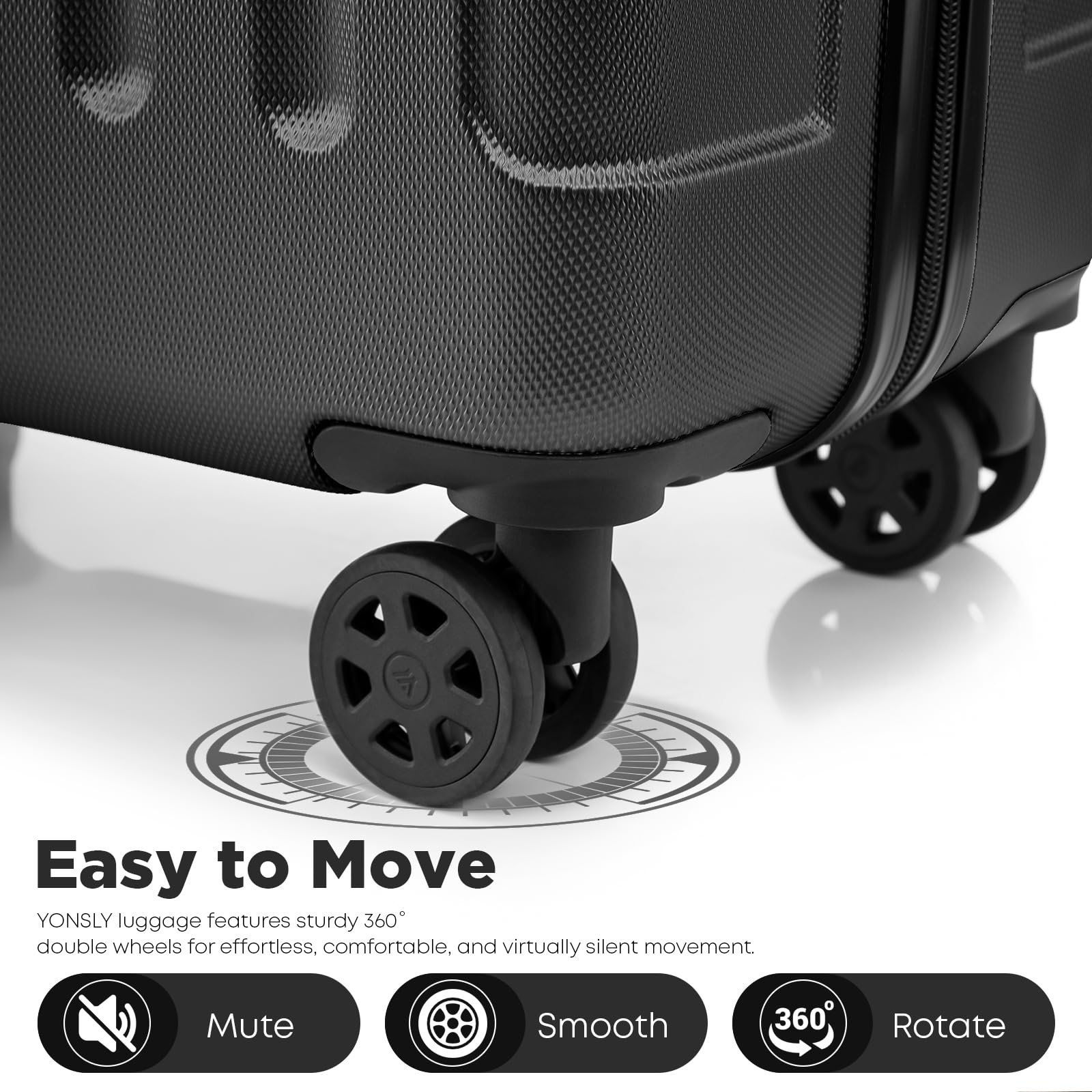 Premium Reisekoffer TSA-Schloss,YKK-Reißverschluss Hartschalen-Koffer Trolley Rollkoffer Suitcase Handgepäck 4 Rollen (Schwarz, L) - 4