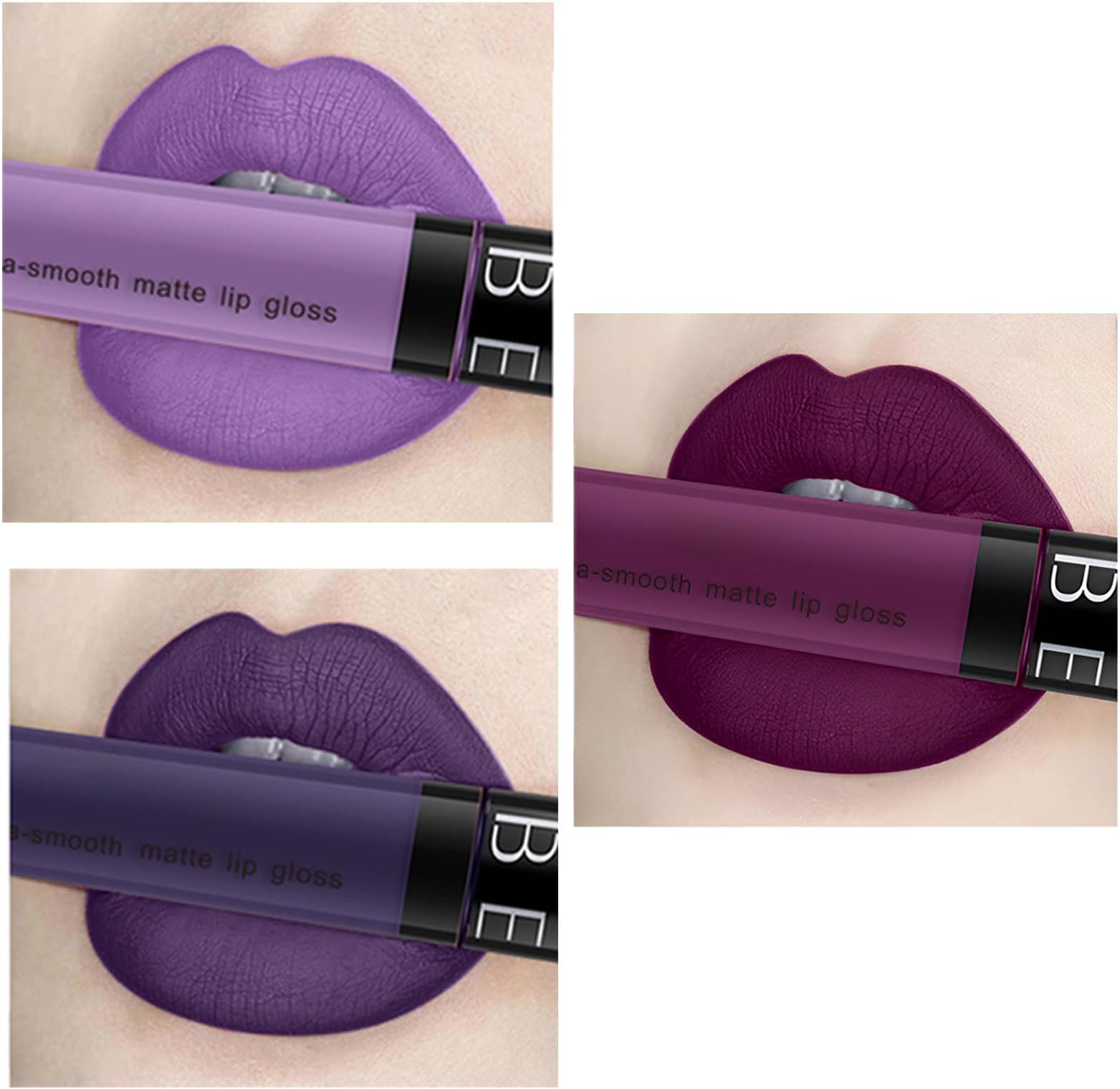12-color matte non-stick cup lip glaze non-decolorizing Three together, light purple and dark purple and Violet color lip gloss lipstick 1.02 FL OZ