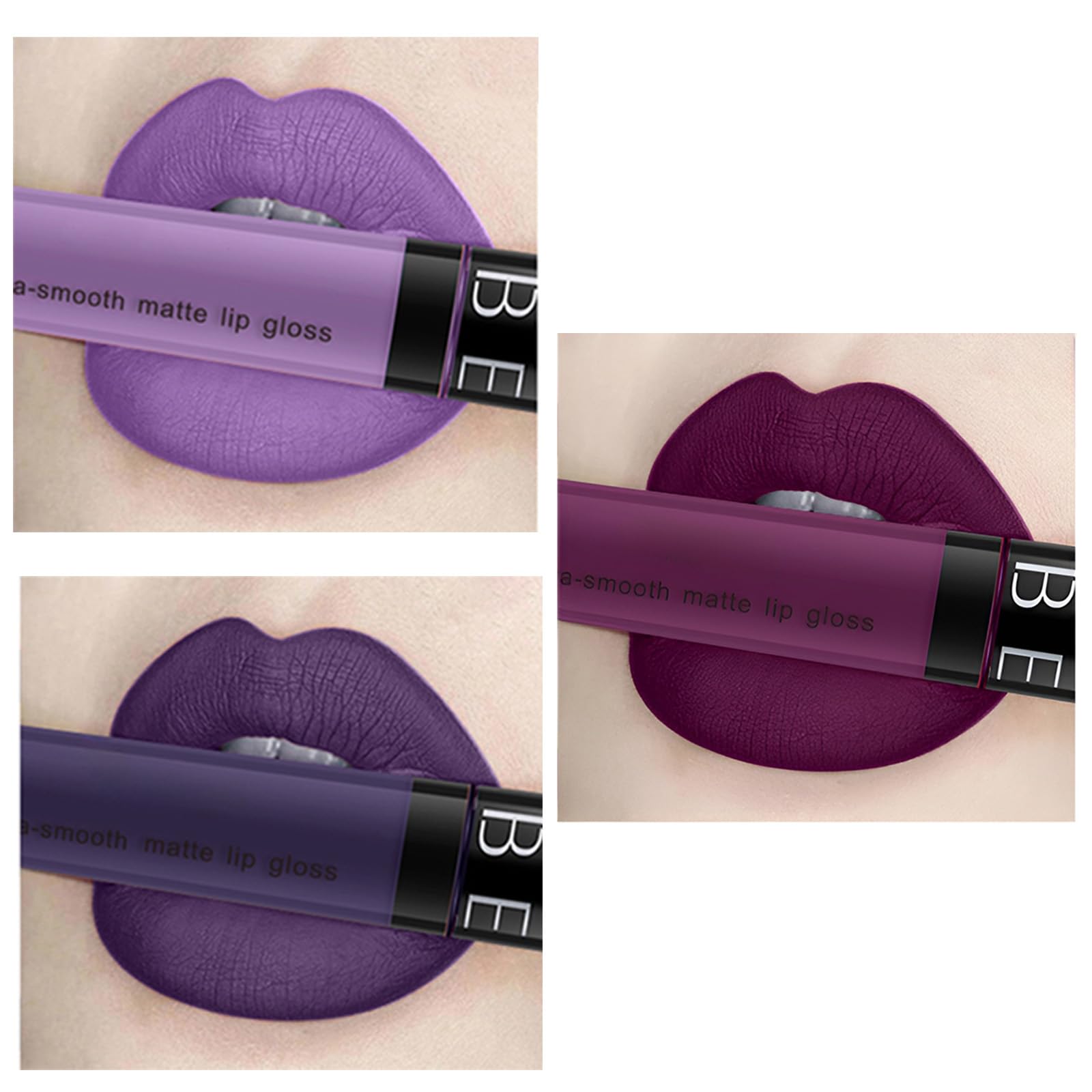 12-color matte non-stick cup lip glaze non-decolorizing Three together, light purple and dark purple and Violet color lip gloss lipstick 1.02 FL OZ
