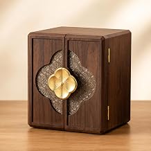 ECLENYES Black Walnut Wooden Jewelry Box, Large Lockable Jewelry Organizer with Mirror, 5-Tier Removable Drawers Wood Jewelry Storage Box Side Door Jewelry Box for Necklace, Ring, Earring & Watch