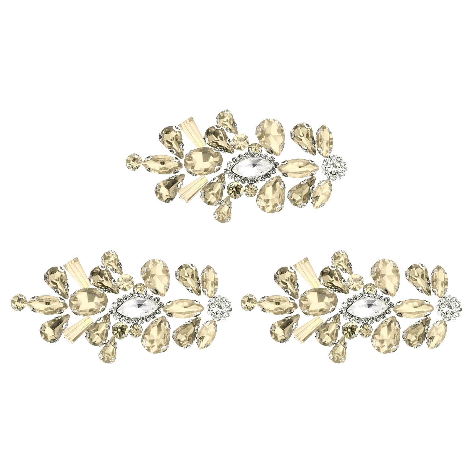 sourcing map 3Pcs Crystal Rhinestone Applique, Glitter Rhinestone Iron on Patches Hot Fix or Sew on Sewing Appliques for Bridal Clothes Belt Bags Decoration (1.6 x 3.1 Inch, Light Brown)