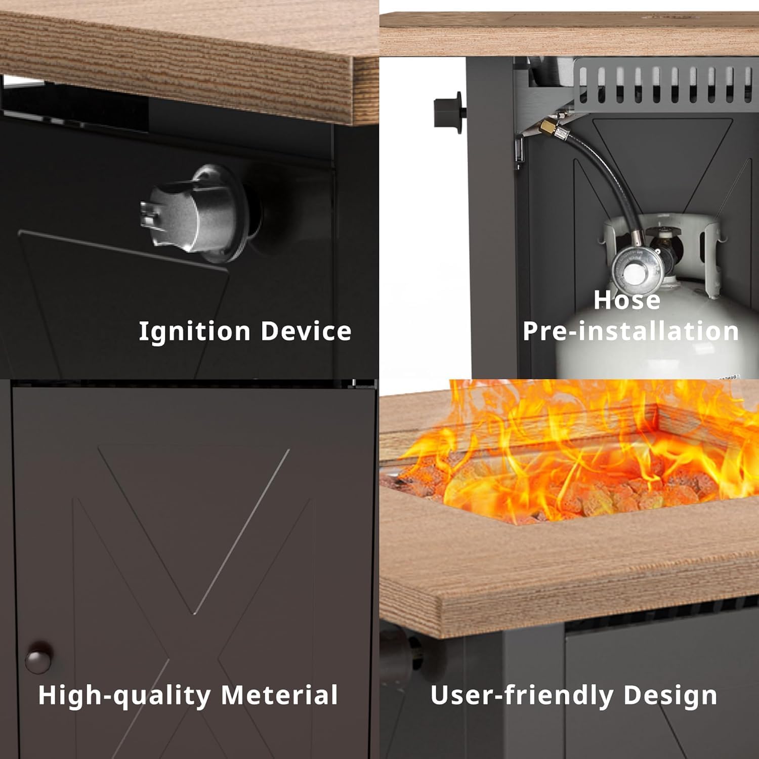 Hexago 28 Inch Propane Fire Pit Table, Gas Square Outdoor Fire Table Dinning with Lid, Lava Stone, 50000BTU, ETL Certification, for Outside Garden Backyard Deck Patio