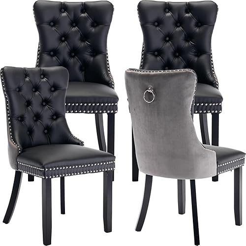 Miniatura 126 de Juego de 2 sillas de cocina y comedor de terciopelo, respaldo exterior capitoné, tapizadas en terciopelo, estructura de madera maciza (celeste, 2