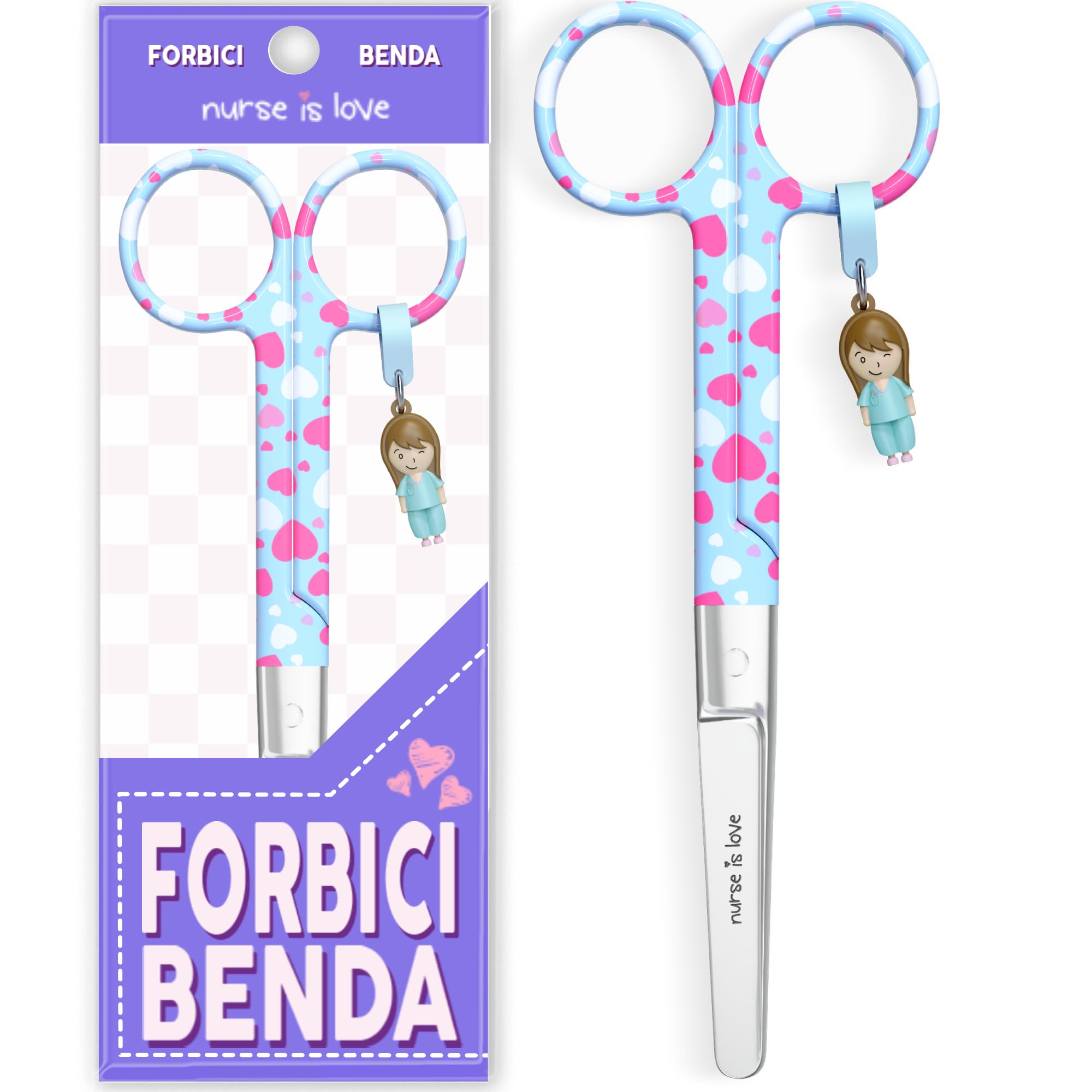 Nurse is Love Forbici Punta Arrotondata per Bende - Forbici di Pronto Soccorso | Kit Pronto Soccorso | Acciaio Inossidabile | Design Esclusivo con Charm - G Hearts