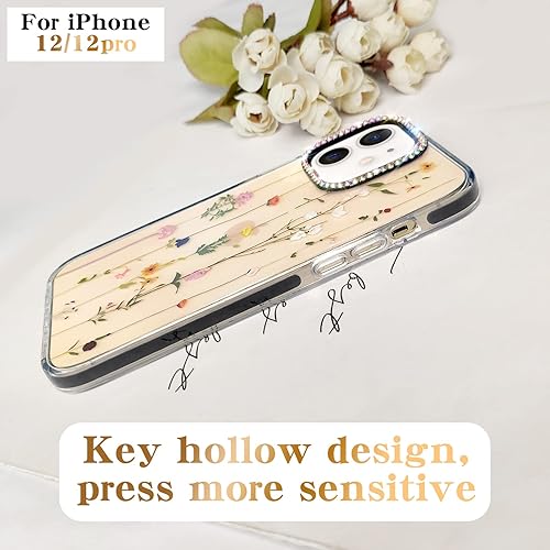 Miniatura 4 de Walaivgne Funda de diseño a prueba de golpes para iPhone 12 y iPhone 12 Pro con lente brillante, bonita funda transparente con diseño de vides de
