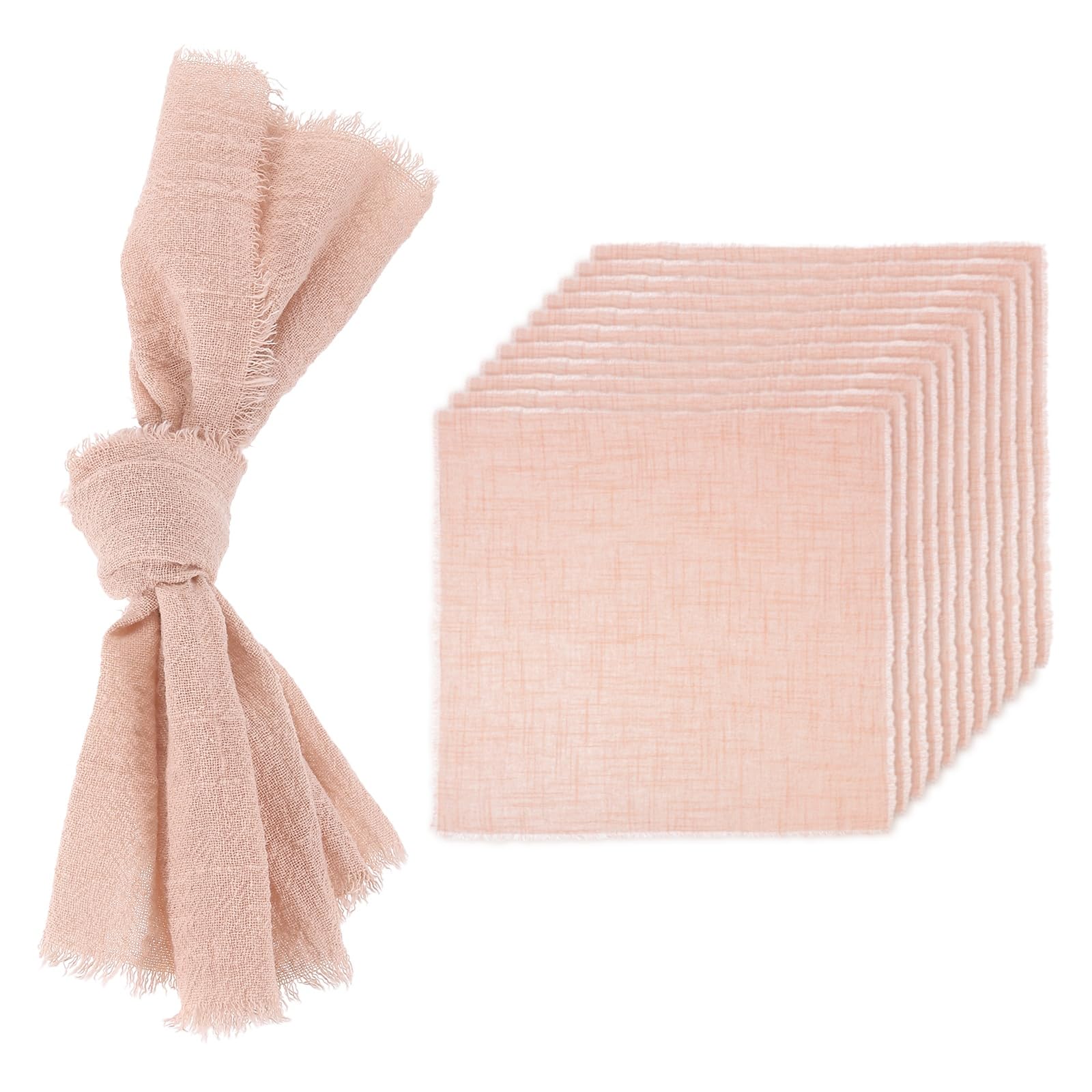 sourcing map 12Pcs Handmade Cloth Napkins, 16.5x16.5 Inch Cotton Napkins with Fringe Square Rustic Table Napkin for Wedding Party Dinner Table Decor Bridal Shower, Pink