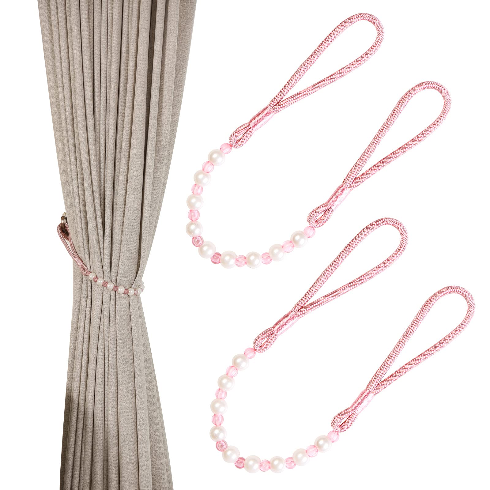 Par de alzapaños de cortina de perlas acrílicas para decoración (rosa)