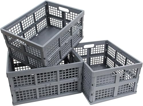 Yuroochii Paquete de 3 cajas de almacenamiento plegables de plástico grandes de 34 L, cajas plegables para almacenamiento, cajas de leche para