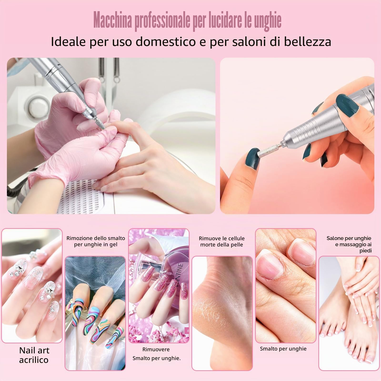 Fresa per Unghie Professionale 45000 Rpm, 13 in 1 Lima Unghie Elettrico Con Display Lcd, Velocità Regolabile, Portatile,Ricaricabile Micromotore, Kit per Manicure E Pedicure
