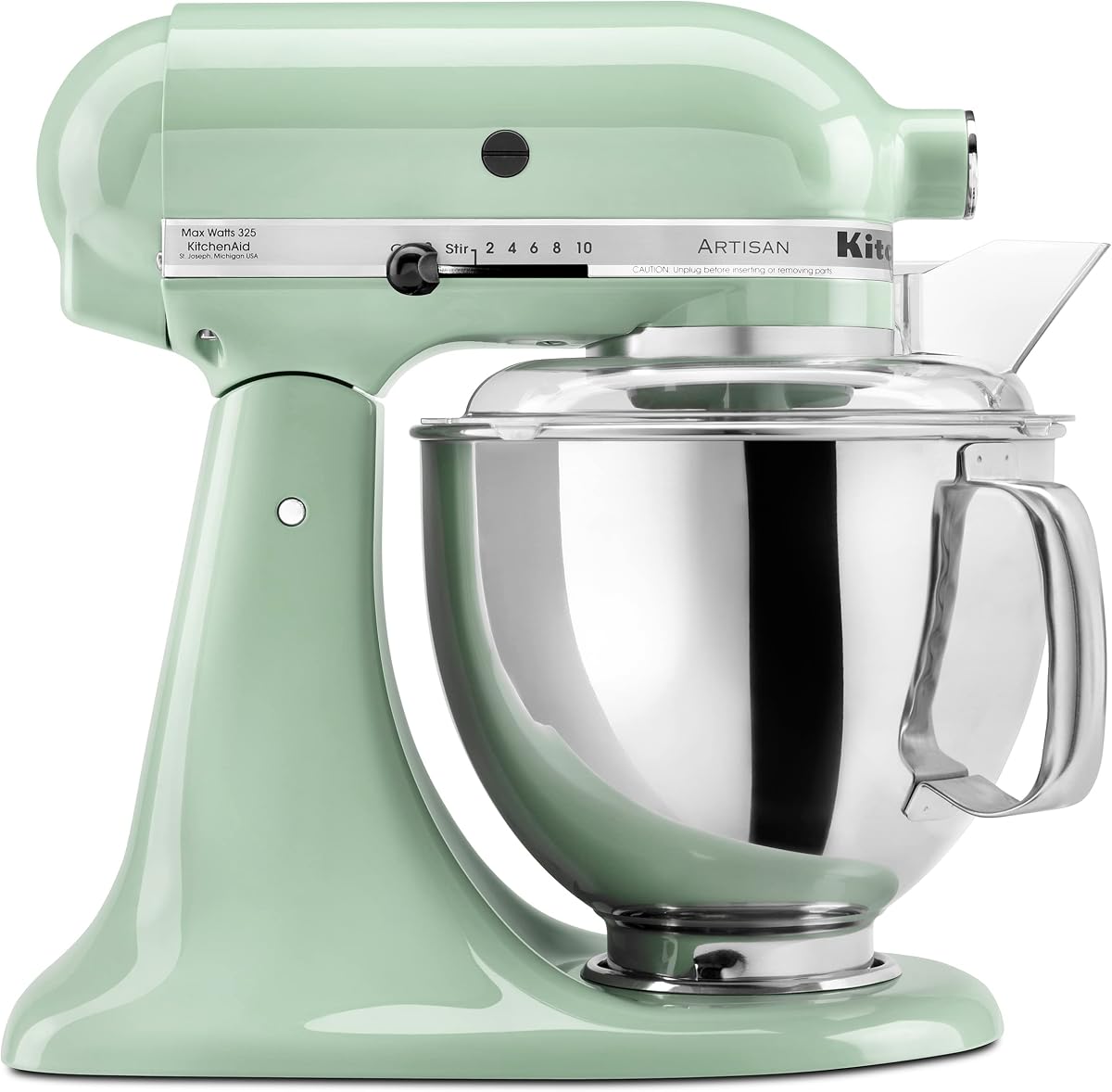 KitchenAid Artisan, batidora con cabezal inclinable de 5 cuartos, KSM150PS, pistacho | Incluye protector de vertido para mezclar sin ensuciar, 10 configuraciones de velocidad, agregue ingredientes fácilmente con el diseño de cabezal inclinable