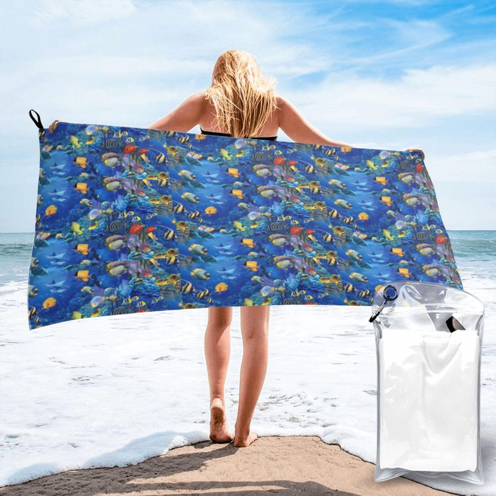 WYCZHY Tropical Fishes Print Beach Towel Soft Quick Dry For Spa Pool Gym Vacation Travelers Women Men Adults Sauna Gift